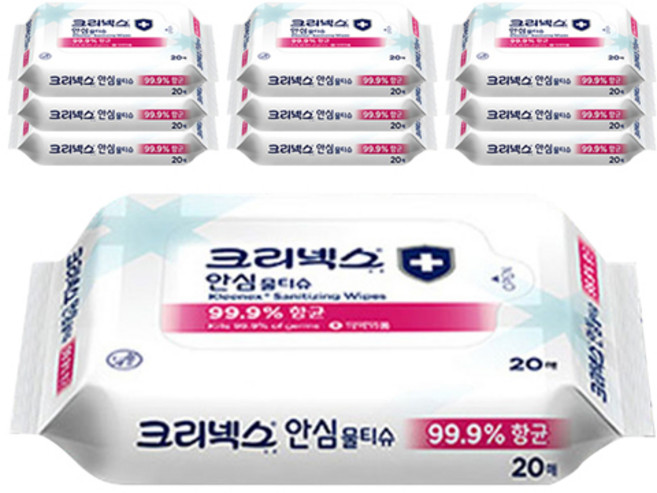 크리넥스 안심 물티슈, 20매, 10개