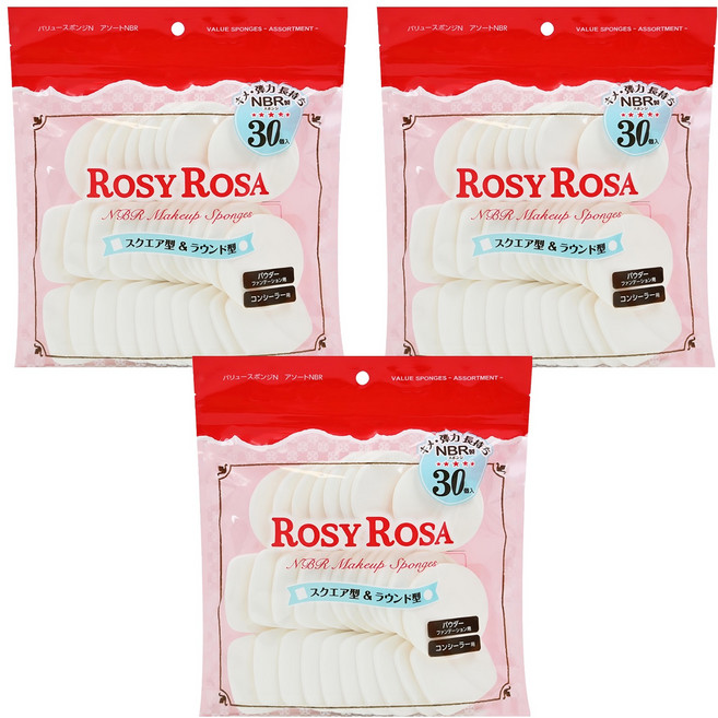 ROSY ROSA NBR 化妝海綿 圓型 & 方型 粉底/遮瑕用 30個入, #845528, 3包