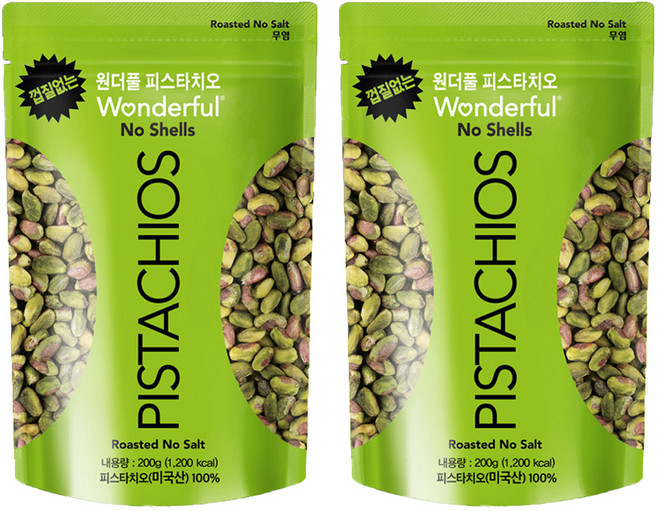 원더풀피스타치오 껍질없는 피스타치오 무염, 200g, 2개