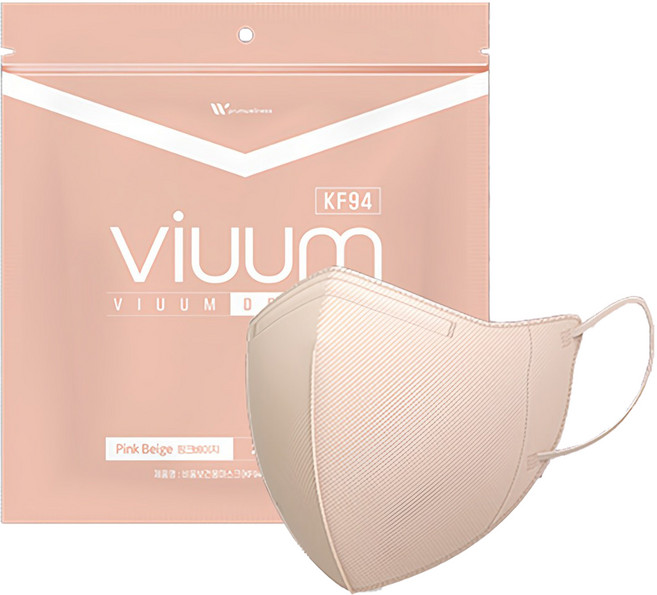 viuum 보건용 마스크 대형 KF94, 25개입, 1개, 핑크베이지