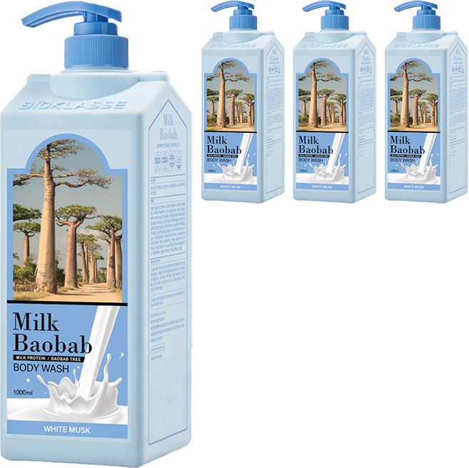 밀크바오밥 바디워시 화이트머스크, 1L, 4개