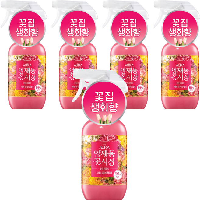 아우라 퍼퓸 섬유탈취제 생화향 양재동꽃시장, 5개, 490ml