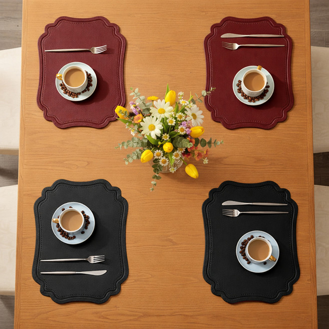 MF스토어 로얄 가죽 테이블 매트 2종 x 2p 세트 A타입, 블랙, 버건디, 4개, 45 x 30 cm