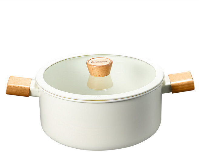 ANDY MAY2 日式櫸木柄陶瓷不沾湯鍋, 24cm, 白色, 1個