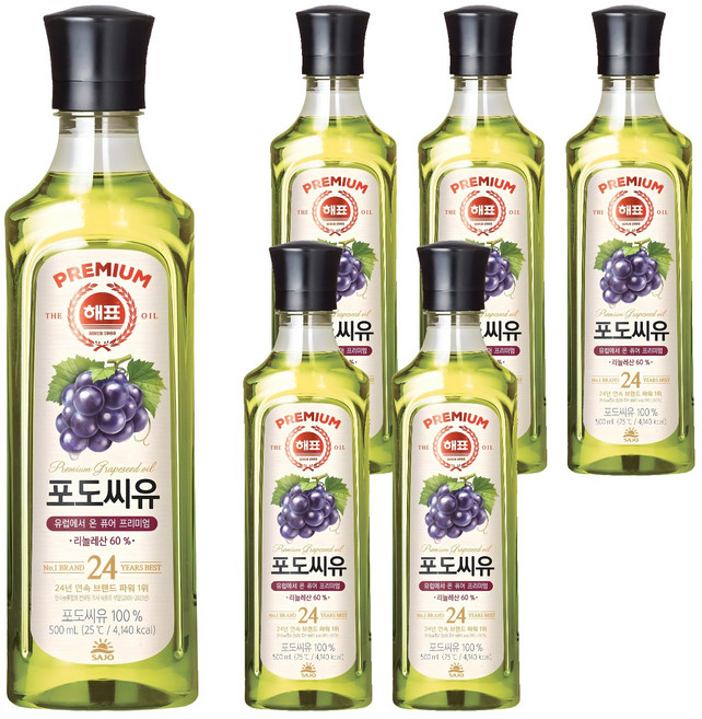 해표 포도씨유, 500ml, 6개