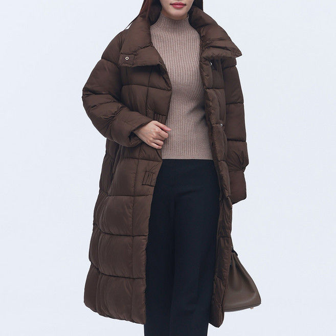 Elsso 女款半高領大翻領棉質羽絨長版外套