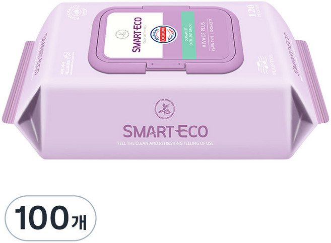 스마트에코 비바체플러스 대용량 아기물티슈 캡형, 100개, 120매, 43g