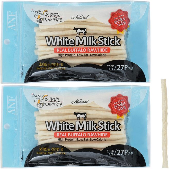 ANF 강아지 로하이드 화이트 스틱, 밀크, 75g, 2개
