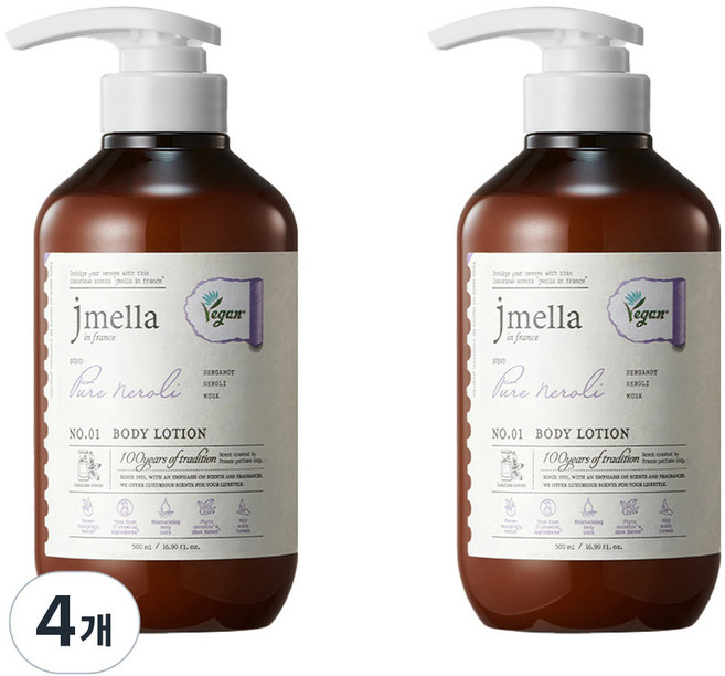 제이멜라 인 프랑스 퓨어 네롤리 비건 바디 로션 오렌지 네롤리향, 4개, 500ml