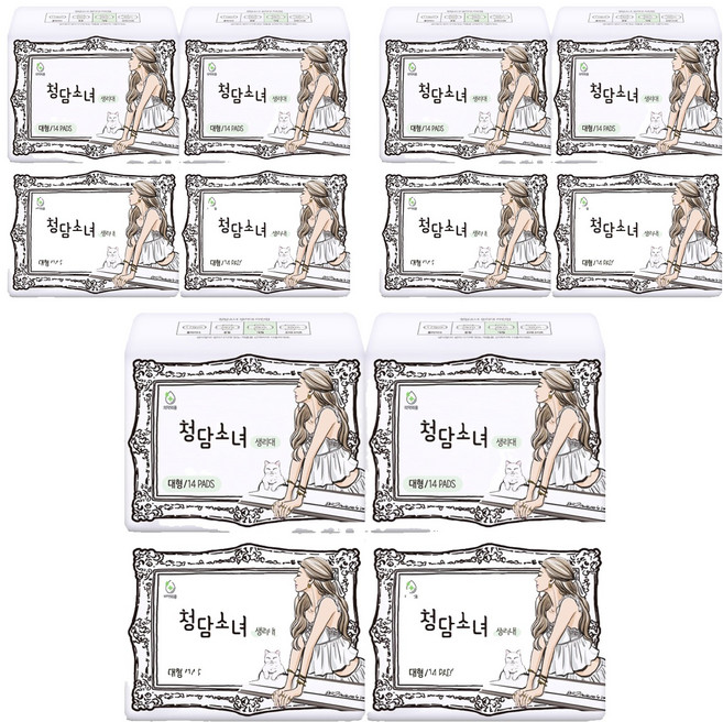 청담소녀 생리대 날개형, 대형, 14개입, 12개