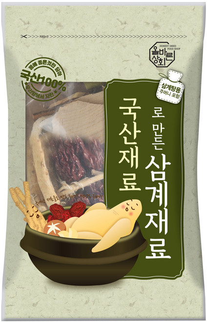 올바른상회 국산재료로 만든 삼계 재료, 1개, 100g