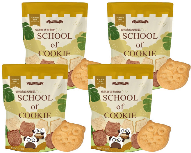 School of Cookie 台灣優格餅乾學院 貓頭鷹造型餅乾 天然奶油牛奶口味, 4包, 220g