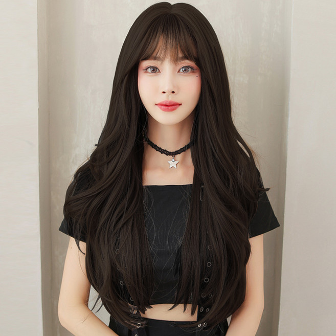 하이유니 그레이스웨이브 롱헤어 전체가발 68cm + 가발망 + 거치대 세트, 챠콜블랙, 1개