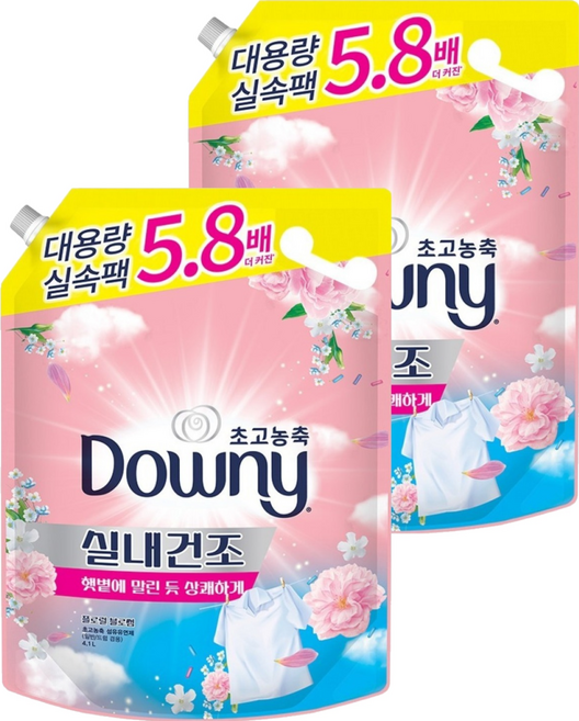 다우니 실내건조 초고농축 섬유유연제 플로럴 블로썸 리필, 4.1L, 2개