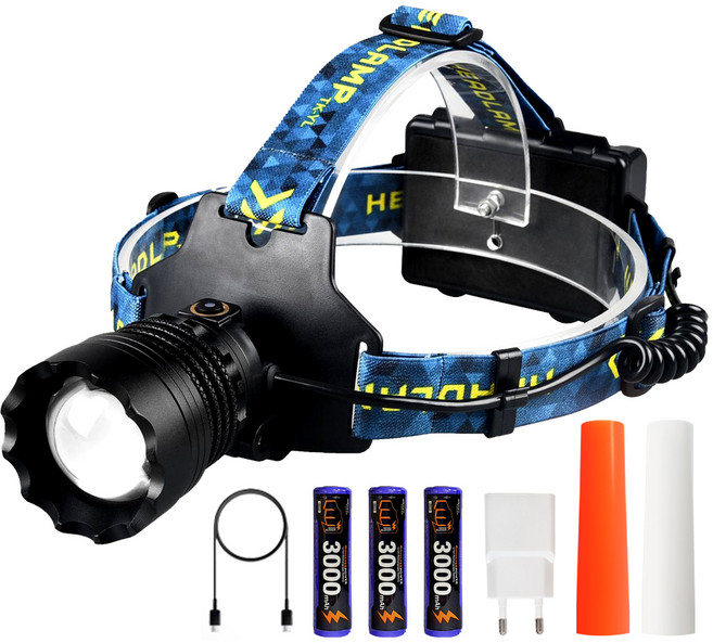 몬스터파워 헤드랜턴 XHP360, 블랙 + 블루, 1개