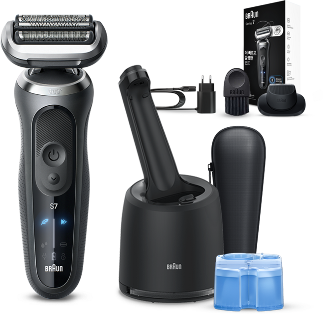 BRAUN 시리즈 7 전기면도기 + 세척 충전 스테이션 세트, 72-G7200cc, 그레이