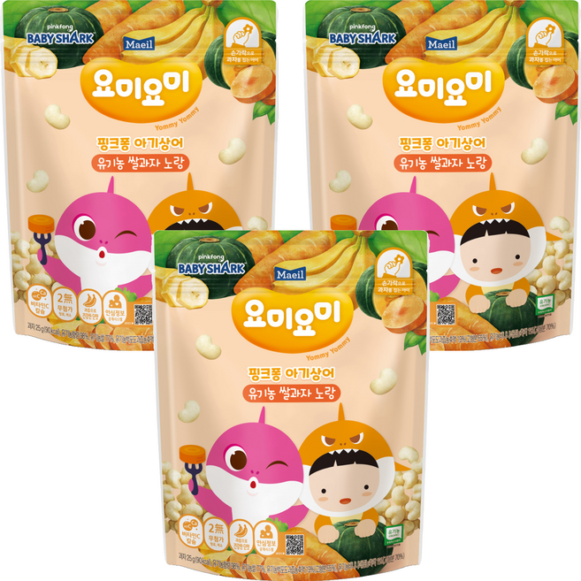 요미요미 유기농 쌀과자, 노랑, 25g, 3개