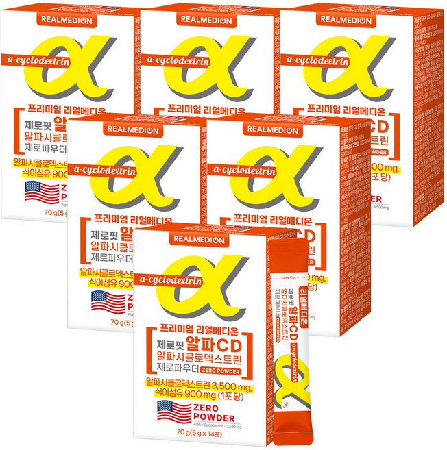 리얼메디온 제로핏 알파 CD 알파시클로덱스트린 제로파우더 난소화성말토덱스트린 14p, 6개, 70g