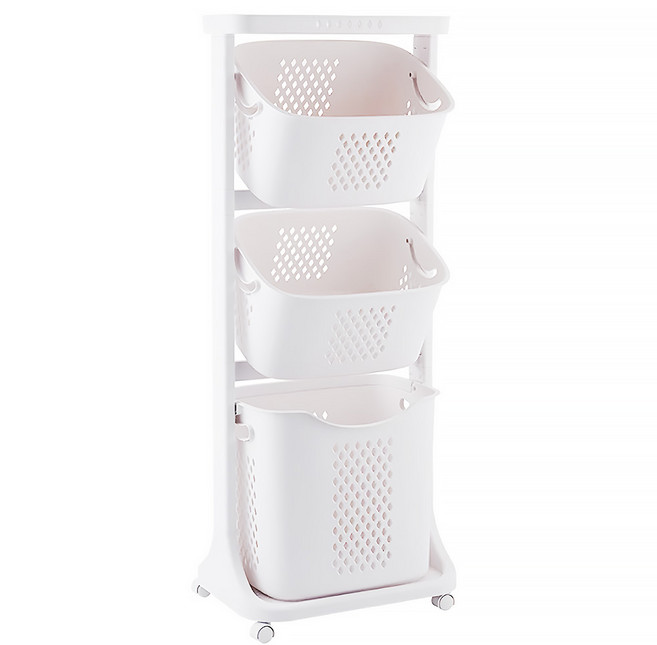LIVENS 移動式三層洗衣籃, 白色