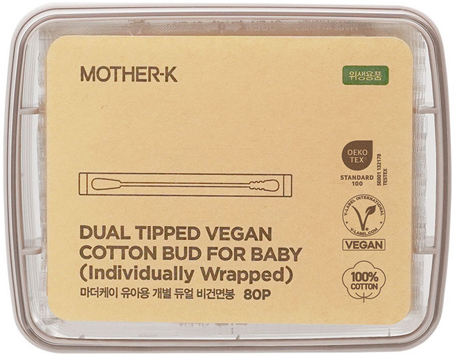 마더케이 유아용 개별 듀얼 비건면봉, 80개입, 1개