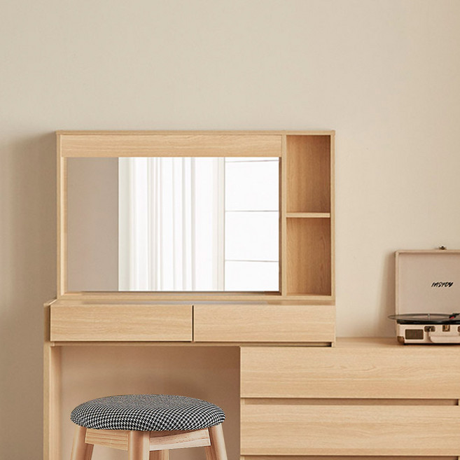 파로마 클레오 풀세트 익스텐션 LED 화장대 + 원목 스툴 세트 방문설치, 오크(화장대), 트위트블랙(스툴)