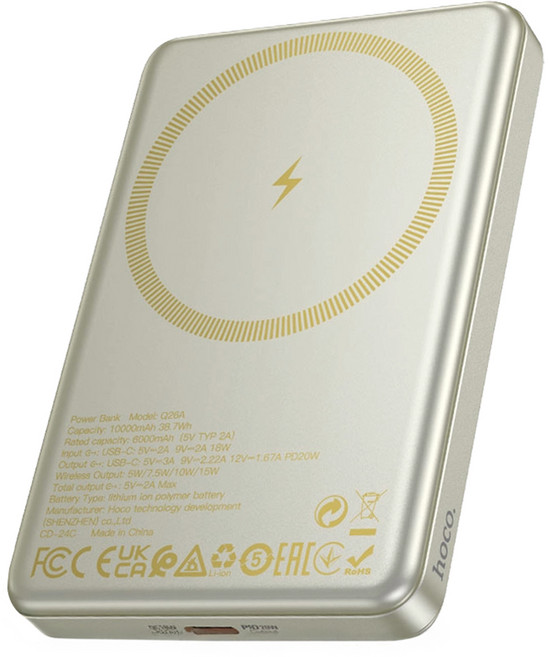 hoco. 浩酷 磁吸快充移動電源 PD20W 10000mAh, Q26A, 鈦金色