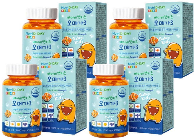 뉴트리디데이 베이비 앤 키즈 오메가3 츄어블 영양제, 45정, 4개