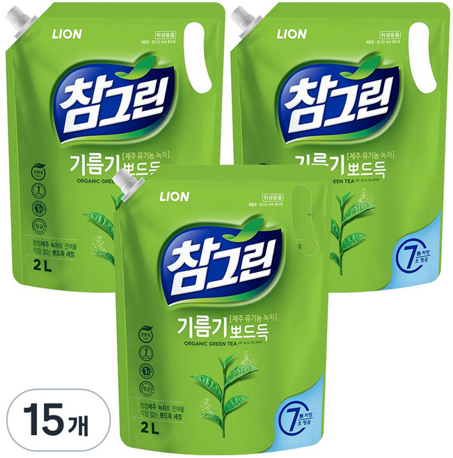 참그린 기름기 뽀드득 주방세제, 2L, 15개