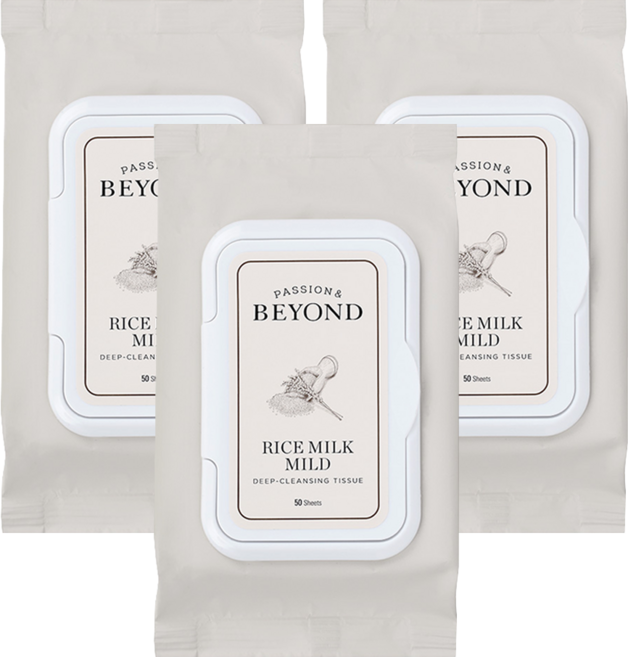 비욘드 라이스밀크 마일드 딥 클렌징 티슈, 50매입, 3개