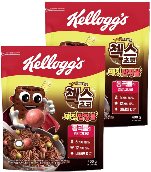 첵스초코 오곡으로 만든 시리얼 매직팝핑볼, 400g, 2개