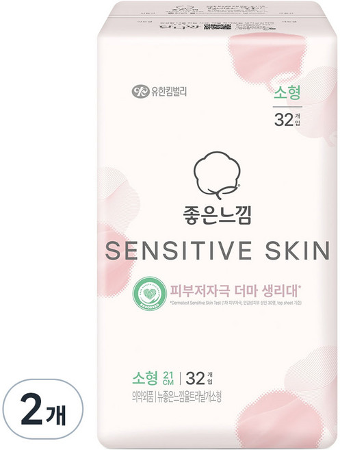 좋은느낌 센서티브 스킨 생리대 날개형, 2개, 32개입, 소형