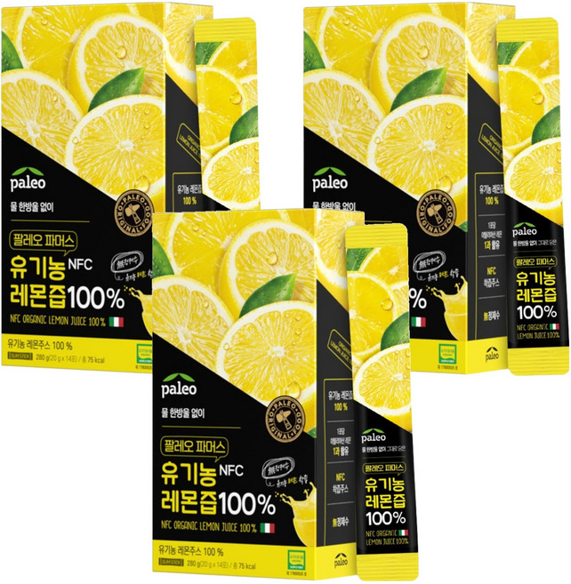 팔레오 파머스 유기농 레몬즙 NFC 원액 스틱 14p, 280g, 3개