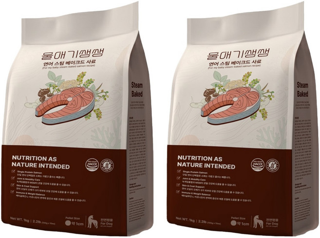 디어랩스 전연령 강아지 울애기쌩쌩 스팀베이크드 사료, 연어, 1kg, 2개