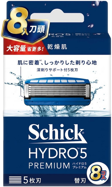 Schick 舒適牌 水次元5 PREMIUM刮鬍刀頭, 8入, 1盒