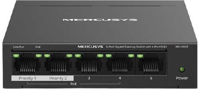 MERCUSYS 水星網路 5埠 Gigabit 含4埠POE + 網路交換器 99.8 x 98 x 25mm 原廠保固, 1台, MS105GP