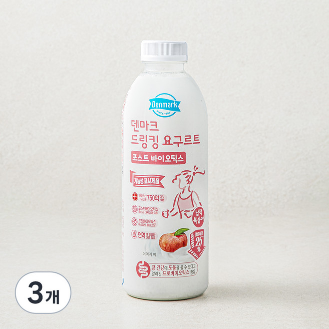 덴마크 드링킹요구르트 포스트바이오틱스 복숭아, 750ml, 1개입, 3개