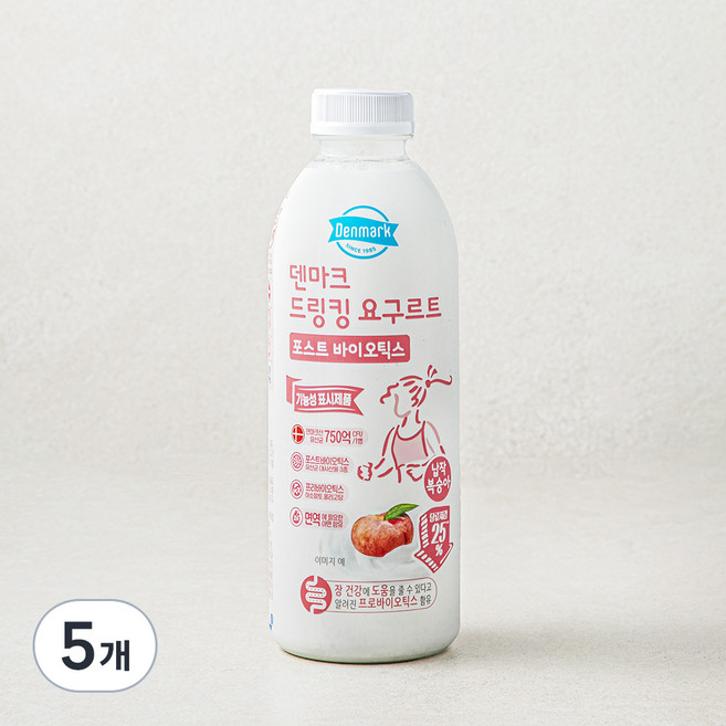 덴마크 드링킹요구르트 포스트바이오틱스 복숭아, 750ml, 1개입, 5개