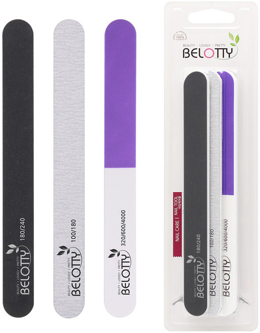 벨로티 네일파일 2p 100/180 180/240 + 샤이니 버퍼 240/800/4000, 혼합색상, 1세트