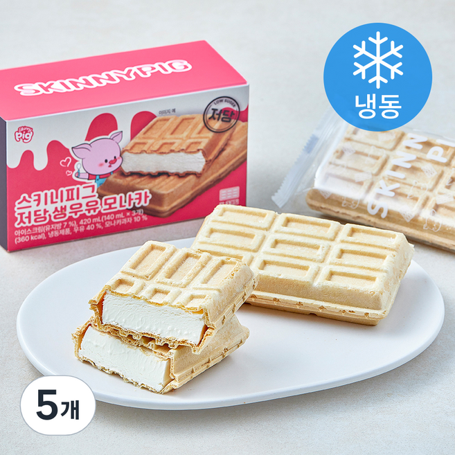 스키니피그 저당 생우유 모나카 (냉동), 5개, 3개입, 140ml