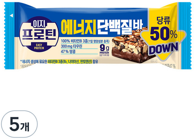 롯데웰푸드 이지프로틴 에너지단백질바, 5개, 40g