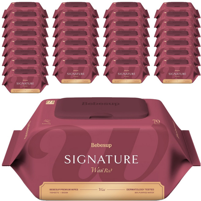 베베숲 시그니처 위드레드 물티슈 캡형, 80g, 70매, 40개