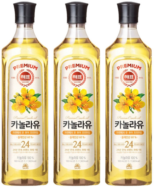 해표 카놀라유, 900ml, 3개