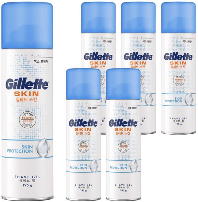 질레트 정품 스킨텍 쉐이빙젤, 195g, 6개