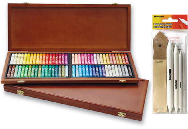 MUNGYO 軟粉油畫棒 72色款 MOP-72W+工具筆 4入+砂紙 12入組, 1套, 混合顏色