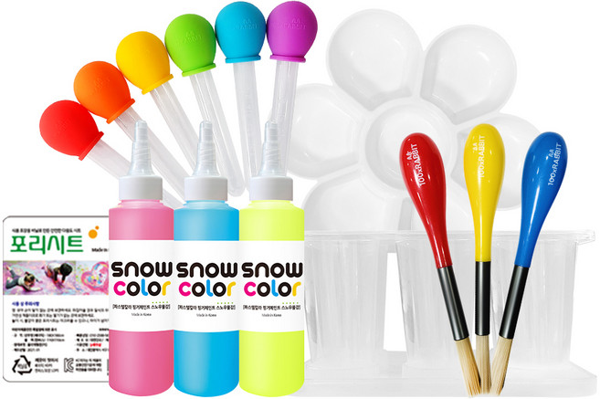 스노우키즈 스노우물감 140ml 3종 + 꽃잎팔레트 + 포리시트 + 백토네 동글스포이드 + 홀더 세트, 3색