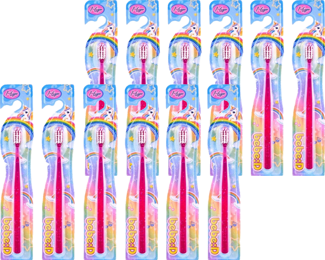 bebeD 초콜릿도 잘 닦이는 칫솔, 반짝이핑크, 6개입, 2개