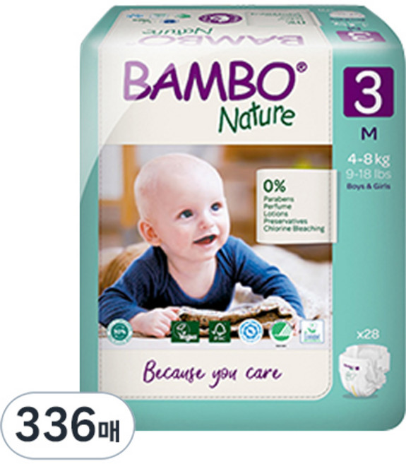 밤보네이처 그린 밴드형 기저귀, 3단계, 336매