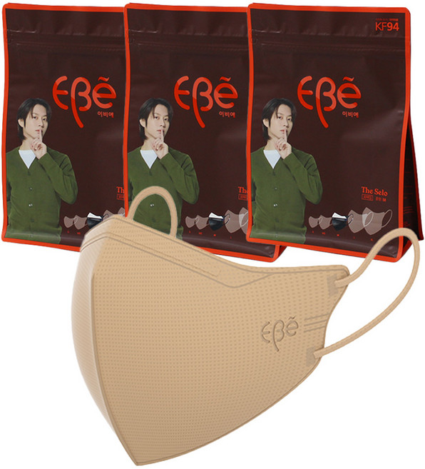 이비에 더세로 새부리형 컬러 마스크 중형 KF94 + 파우치, 베이지, 1개, 30개입