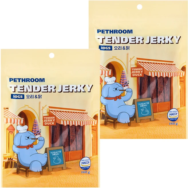 페스룸 강아지 텐더 저키 160g, 오리+닭 혼합맛, 2개 - 쿠팡