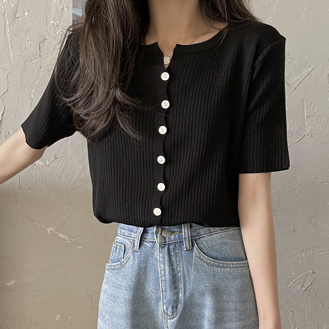 TANIZ 女款 Amon 翻領粉彩羅紋短袖開襟衫
